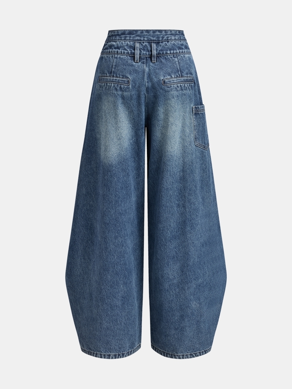 High-Waist Draped Wide-Leg Jeans - Blue - Picture 2 of 4